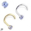 14K Gold Nose Screw with Tanzanite, 20 Ga