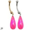 14K Gold Pink Opal Teardrop Belly Ring