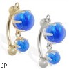 14K Gold reversed belly ring with double Blue opal dangle