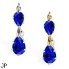 14K Gold reversed belly ring with double Sapphire teardrop dangle