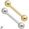 14K Gold Straight Barbell, 12 Ga