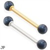14K Gold Straight Barbell With Round Black Akoya Pearls