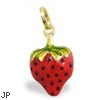 14K Gold Strawberry Enameled Pendant