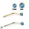 14K Gold Teal Blue Diamond Nose Pin