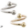 14K Gold twister barbell, 14ga