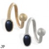 14K Gold Twister Barbell with Black Onyx Cabochon Gem, 14 Ga