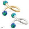 14K Gold twister barbell with Blue Green opal balls , 14ga