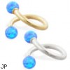 14K Gold twister barbell with Blue opal balls , 14ga