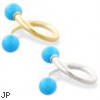 14K Gold twister barbell with Turquoiseballs, 14ga