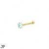 14K Real Yellow Gold Nose Bone With Square Gem, 20 Ga