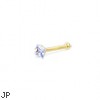 14K Real Yellow Gold Nose Bone With Square Gem, 20 Ga