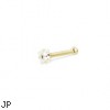 14K Real Yellow Gold Nose Bone With Square Gem, 20 Ga