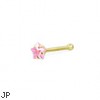 14K Real Yellow Gold Nose Bone With Star-Shaped CZ, 20 Ga