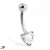 14K White Gold Belly Button Ring with Heart-Shaped Stone And Jeweled Top Ball