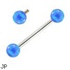 14K White Gold Internally Threaded Straight Barbell With Blue Opals