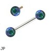 14K White Gold Internally Threaded Straight Barbell With Bluegreen Opals