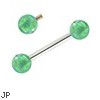 14K White Gold Internally Threaded Straight Barbell With Green Opals