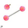 14K White Gold Internally Threaded Straight Barbell With Pink Opals