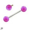 14K White Gold Internally Threaded Straight Barbell With Purple Opals