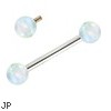 14K White Gold Internally Threaded Straight Barbell With White Opals