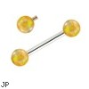 14K White Gold Internally Threaded Straight Barbell With Yellow Opals