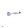 14K White Gold Nose Bone With Amethyst Square Gem, 20 Ga