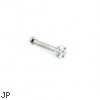 14K White Gold Nose Bone With Square Gem, 20 Ga