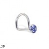 14K White Gold Nose Screw With Round Light Blue CZ, 20 Ga