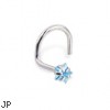 14K White Gold Nose Screw With Star-Shaped Aquamarine Cubic Zirconia, 20 Ga