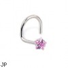 14K White Gold Nose Screw With Star-Shaped Pink Cubic Zirconia, 20 Ga