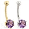 14K yellow gold belly button ring with 6-prong Alexandrite