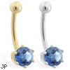 14K yellow gold belly button ring with 6-prong Blue Zircon
