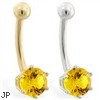 14K yellow gold belly button ring with 6-prong Citrine