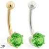 14K yellow gold belly button ring with 6-prong Peridot