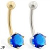 14K yellow gold belly button ring with 6-prong Sapphire
