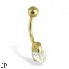 14K Yellow Gold Belly Button Ring With Heart