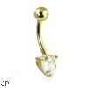 14K Yellow Gold Belly Button Ring with Pronged Heart