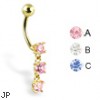 14K yellow gold belly button ring with three gems