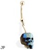 14K Yellow Gold Belly Ring with Dangling Rainbow Skull