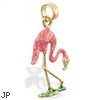 14K Yellow Gold Enameled Flamingo Pendant