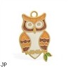 14K Yellow Gold Enameled Owl Pendant