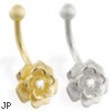 14K Yellow Gold Flower Belly Ring with Single CZ