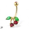 14K yellow gold gemmed cherry belly button ring