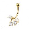 14K Yellow Gold Gemmed Cherry Belly Button Ring With Jeweled Top Ball