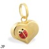 14K Yellow Gold Heart Pendant with Small Ladybug