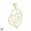 14K Yellow Gold Large Swirl Heart Charm with White Gold Accents