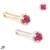 14K Yellow Gold nose bone with 1.5mm garnet gem