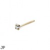 14K yellow gold nose pin with clear gem, 22 ga