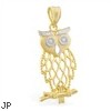 14K Yellow Gold Owl Charm with White Gold Accents