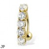 14K Yellow Gold Reversed Belly Button Ring with Five Gems